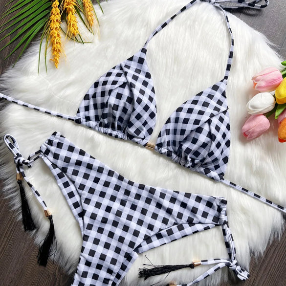 Women'S Plaid 2 Pieces Set Bikinis Swimwear