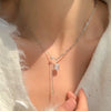 Women'S S925 Sterling Silver Square Diamond Tassel Necklace Special Interest Light Luxury Graceful Geometric Zircon New Style Collarbone Necklace