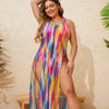 Women'S Sexy Multicolor Stripe 3 Pieces Set Plus Size Swimwear Swimwear