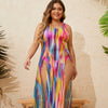 Women'S Sexy Multicolor Stripe 3 Pieces Set Plus Size Swimwear Swimwear