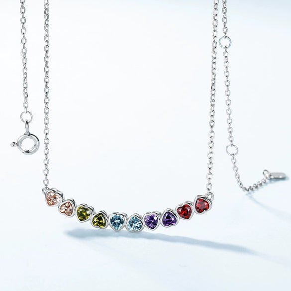 Women S925 Silver Geometric Love Color Zircon Set Clavicle Necklace