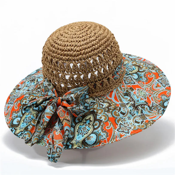 Women'S Simple Style Color Block Big Eaves Sun Hat