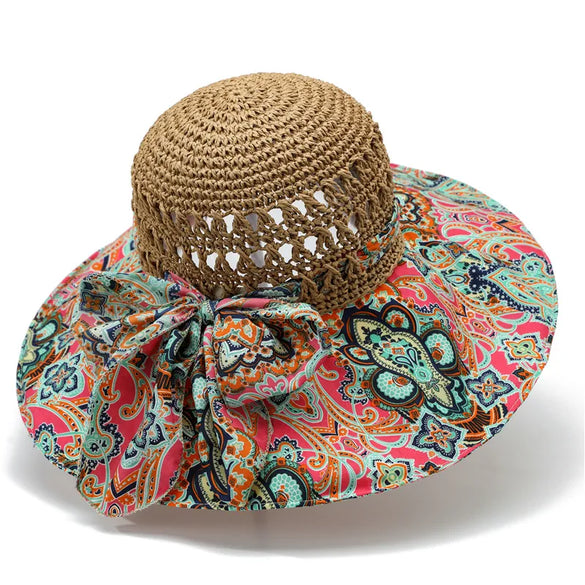 Women'S Simple Style Color Block Big Eaves Sun Hat