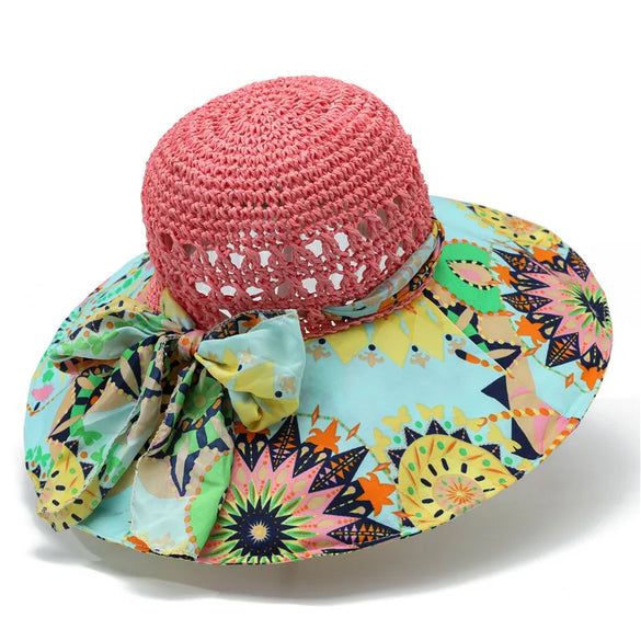 Women'S Simple Style Color Block Big Eaves Sun Hat