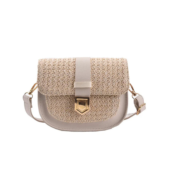 Women'S Small Straw Solid Color Basic Square Flip Cover Shoulder Bag