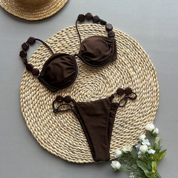 Women'S Solid Color 2 Pieces Set Bikinis Swimwear