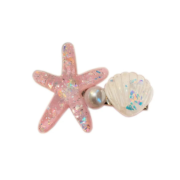 Women'S Sweet Korean Style Starfish Shell Plastic Inlay Artificial Pearls Hair Clip