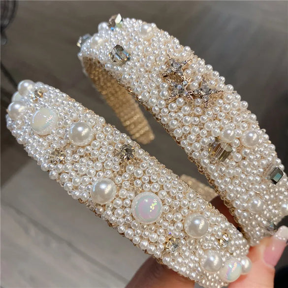 Women'S Sweet Star Water Droplets Solid Color Imitation Pearl Hair Band