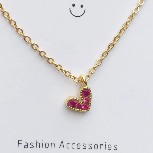 Women'S Stainless Steel Pendent Inlaid Zircon Heart Necklace