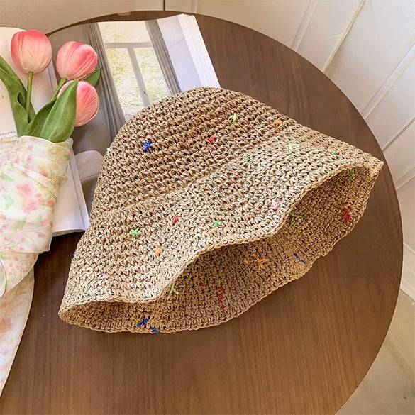 Women'S Vacation Simple Style Letter Solid Color Big Eaves Straw Hat