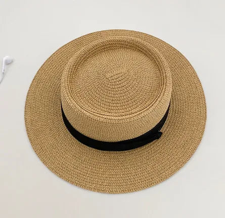 Women'S Vacation Simple Style Letter Solid Color Big Eaves Straw Hat