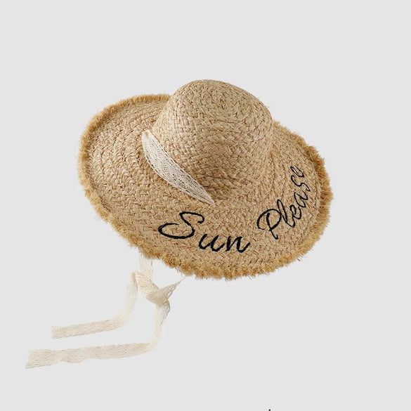 Women'S Vacation Simple Style Letter Solid Color Big Eaves Straw Hat