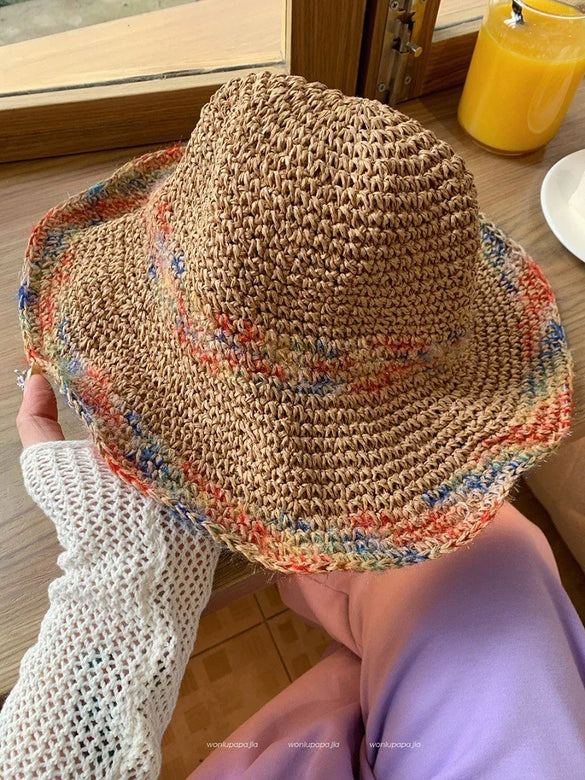 Women'S Vacation Simple Style Letter Solid Color Big Eaves Straw Hat