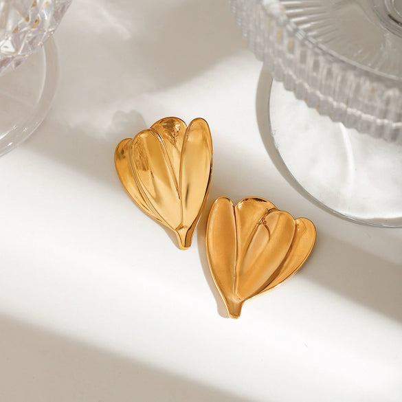 Women Stainless Steel Geometric Flower Electroplating Earrings