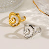 Women Stainless Steel Gold Electroplated Open Swirl Ring With Threaded Line Design And Geometric Light Luxury Style
