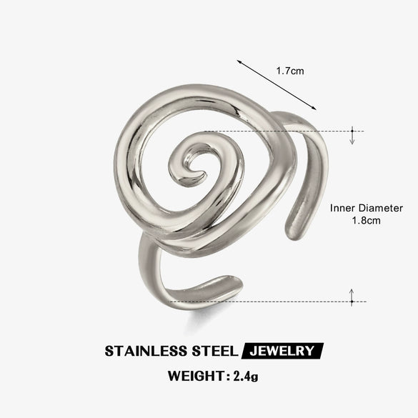 Women Stainless Steel Gold Electroplated Open Swirl Ring With Threaded Line Design And Geometric Light Luxury Style