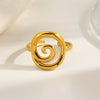 Women Stainless Steel Gold Electroplated Open Swirl Ring With Threaded Line Design And Geometric Light Luxury Style