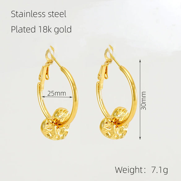 Women 316L Stainless Steel 18K Gold Electroplated Peach Heart And Star Earrings