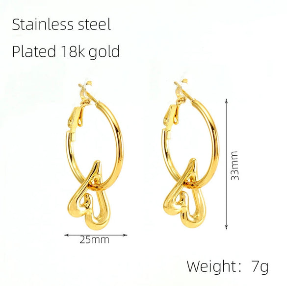 Women 316L Stainless Steel 18K Gold Electroplated Peach Heart And Star Earrings