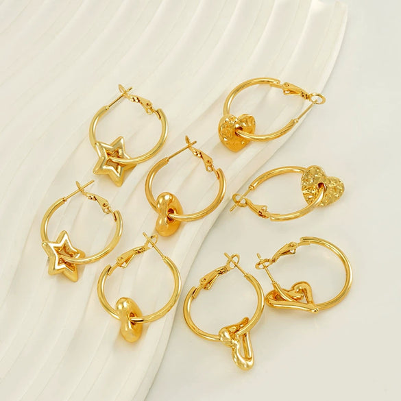 Women 316L Stainless Steel 18K Gold Electroplated Peach Heart And Star Earrings
