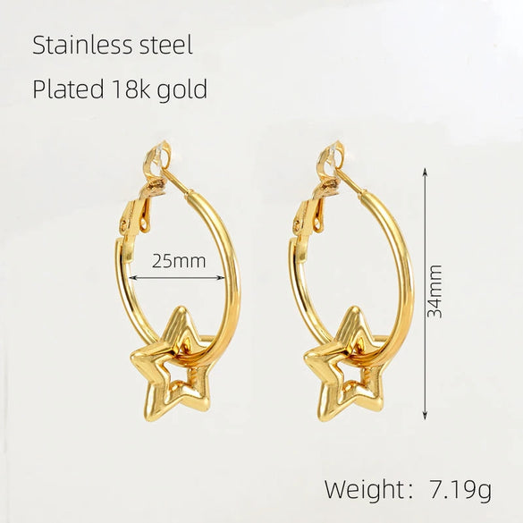 Women 316L Stainless Steel 18K Gold Electroplated Peach Heart And Star Earrings