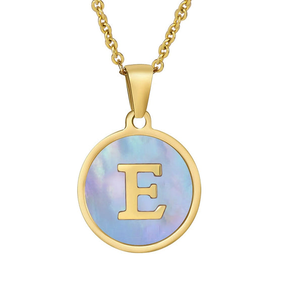 Women 316L Stainless Steel Letter Gem Pendant Necklace With 18K Gold Electroplating