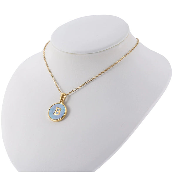Women 316L Stainless Steel Letter Gem Pendant Necklace With 18K Gold Electroplating