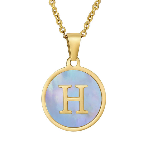 Women 316L Stainless Steel Letter Gem Pendant Necklace With 18K Gold Electroplating
