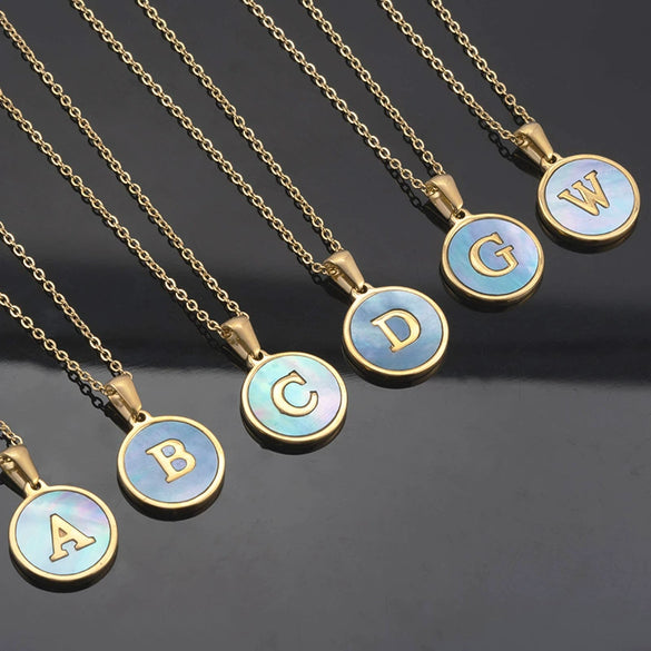 Women 316L Stainless Steel Letter Gem Pendant Necklace With 18K Gold Electroplating