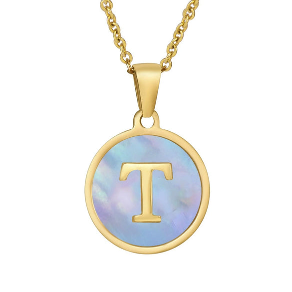 Women 316L Stainless Steel Letter Gem Pendant Necklace With 18K Gold Electroplating