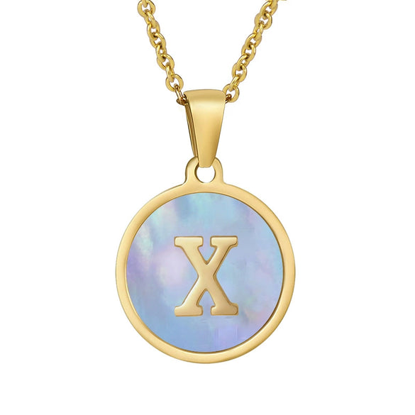 Women 316L Stainless Steel Letter Gem Pendant Necklace With 18K Gold Electroplating