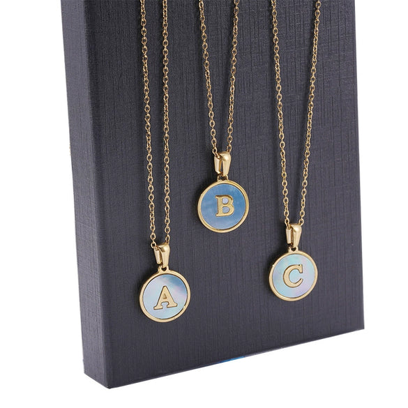 Women 316L Stainless Steel Letter Gem Pendant Necklace With 18K Gold Electroplating