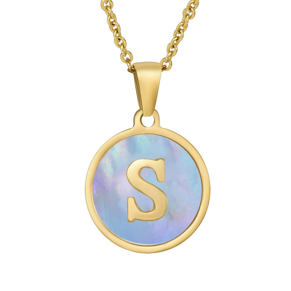 Women 316L Stainless Steel Letter Gem Pendant Necklace With 18K Gold Electroplating