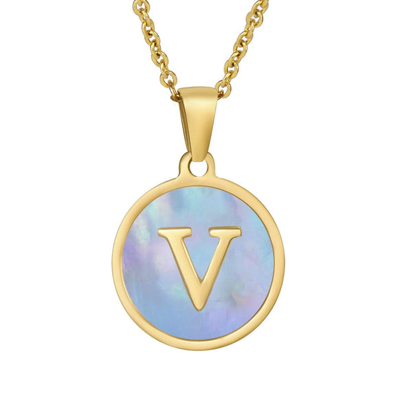 Women 316L Stainless Steel Letter Gem Pendant Necklace With 18K Gold Electroplating