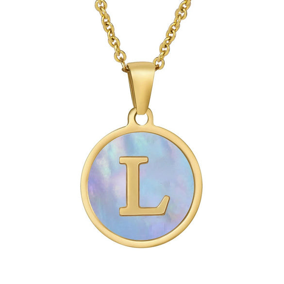 Women 316L Stainless Steel Letter Gem Pendant Necklace With 18K Gold Electroplating