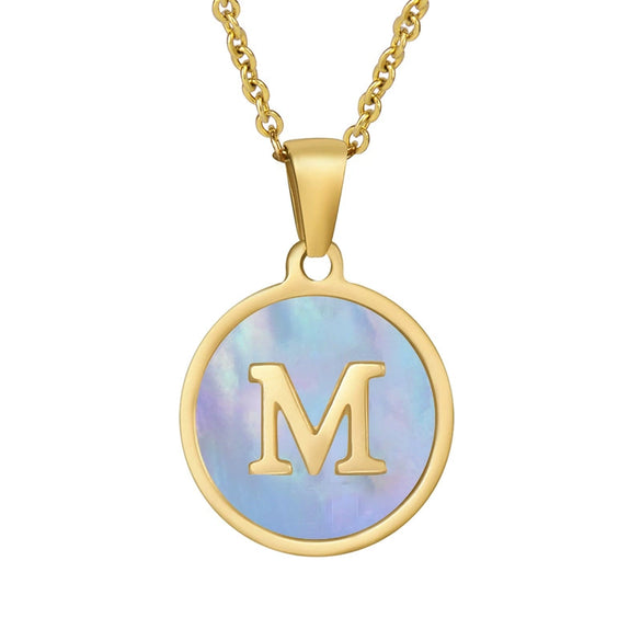 Women 316L Stainless Steel Letter Gem Pendant Necklace With 18K Gold Electroplating