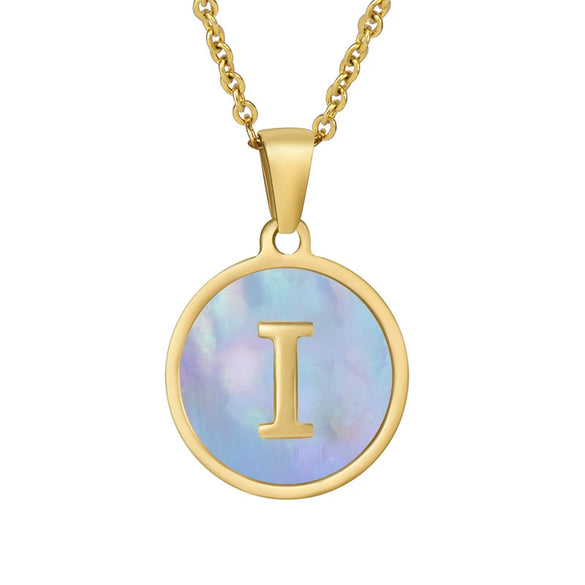 Women 316L Stainless Steel Letter Gem Pendant Necklace With 18K Gold Electroplating
