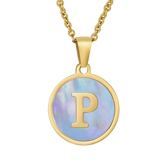 Women 316L Stainless Steel Letter Gem Pendant Necklace With 18K Gold Electroplating