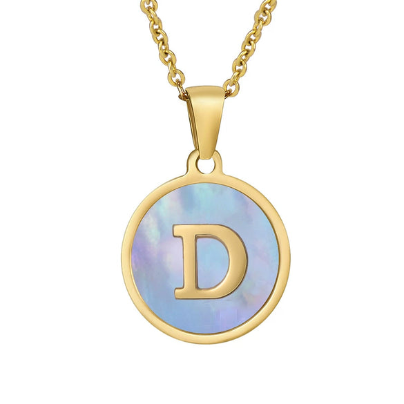 Women 316L Stainless Steel Letter Gem Pendant Necklace With 18K Gold Electroplating