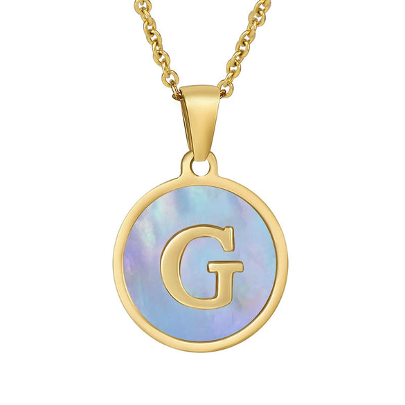 Women 316L Stainless Steel Letter Gem Pendant Necklace With 18K Gold Electroplating