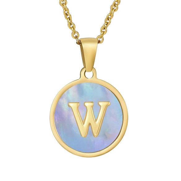 Women 316L Stainless Steel Letter Gem Pendant Necklace With 18K Gold Electroplating