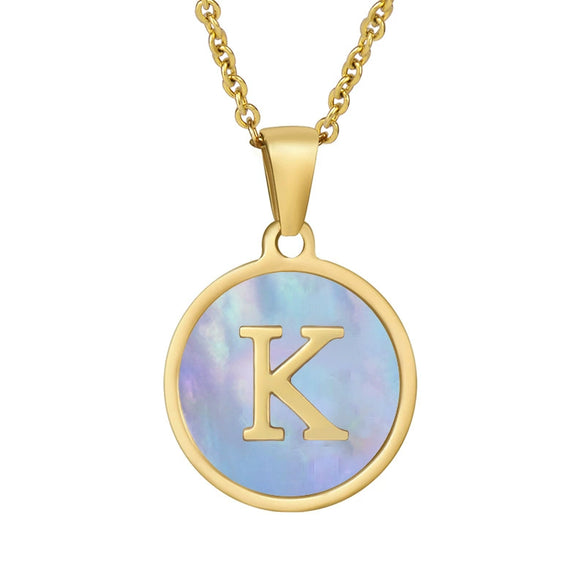 Women 316L Stainless Steel Letter Gem Pendant Necklace With 18K Gold Electroplating