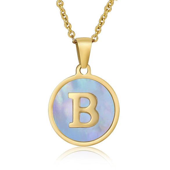 Women 316L Stainless Steel Letter Gem Pendant Necklace With 18K Gold Electroplating