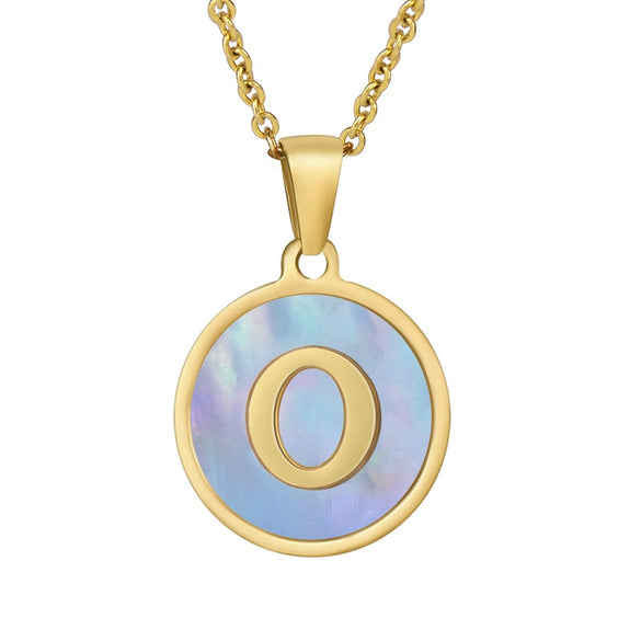Women 316L Stainless Steel Letter Gem Pendant Necklace With 18K Gold Electroplating