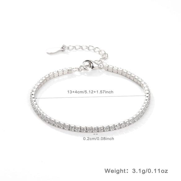 Women 925 Sterling Silver Geometric Tennis Chain Zircon Necklace With Electroplating