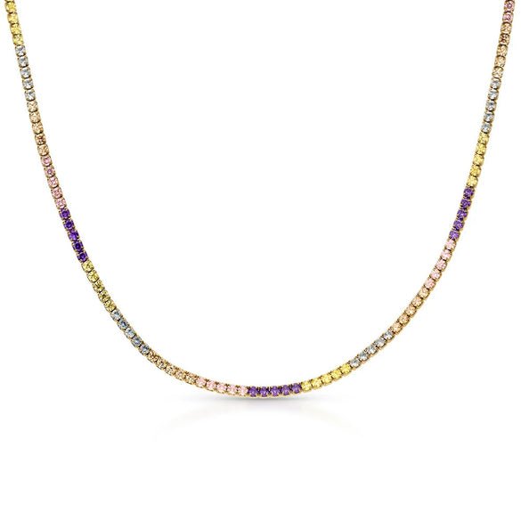 Women 925 Sterling Silver Geometric Tennis Chain Zircon Necklace With Electroplating