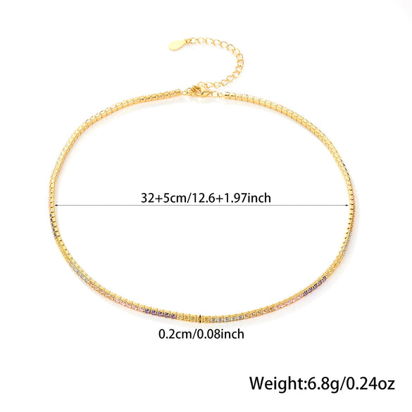 Women 925 Sterling Silver Geometric Tennis Chain Zircon Necklace With Electroplating