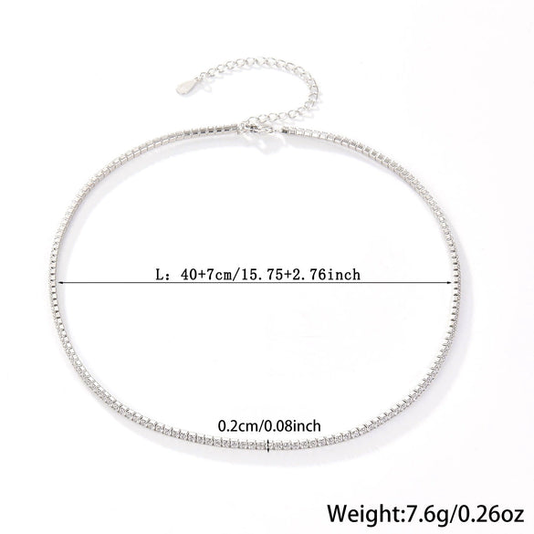 Women 925 Sterling Silver Geometric Tennis Chain Zircon Necklace With Electroplating