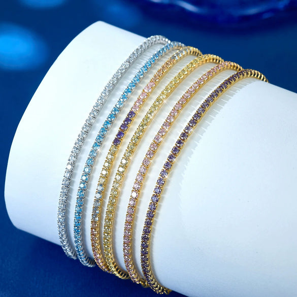 Women 925 Sterling Silver Geometric Tennis Chain Zircon Necklace With Electroplating