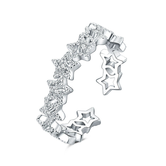 Women Sterling Silver Irregular Open Ring Natural Plants And Flowers Style